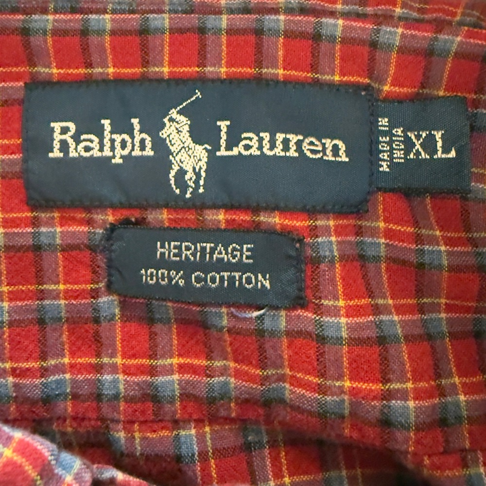 Ralph Lauren Button Down Shirt Mens XL Red Plaid Heritage Short Sleeve Cotton - Picture 4 of 7